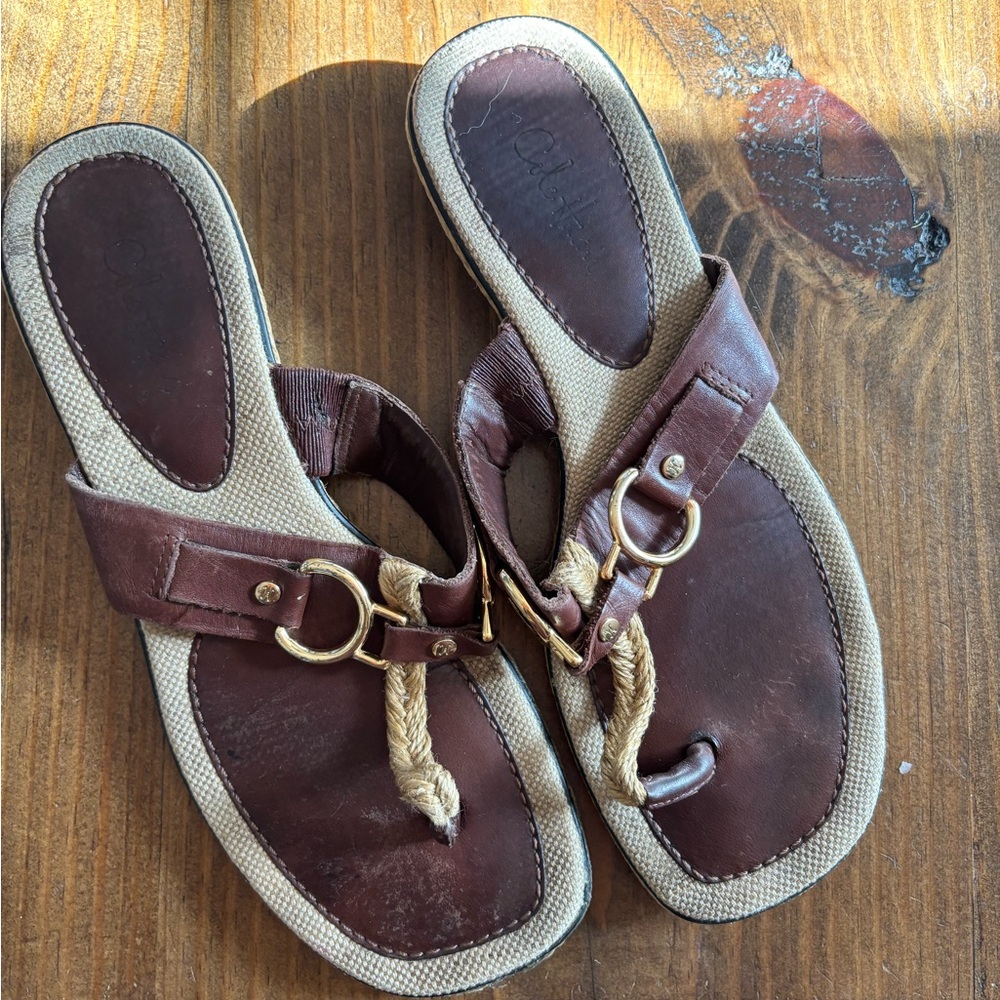 Cole Haan Women’s Brown Leather Rope-Accent Thong Sandal - Picture 2 of 5